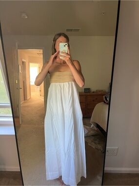 Show Me Your Mumu Strapless Maxi Dress in White and Neutral